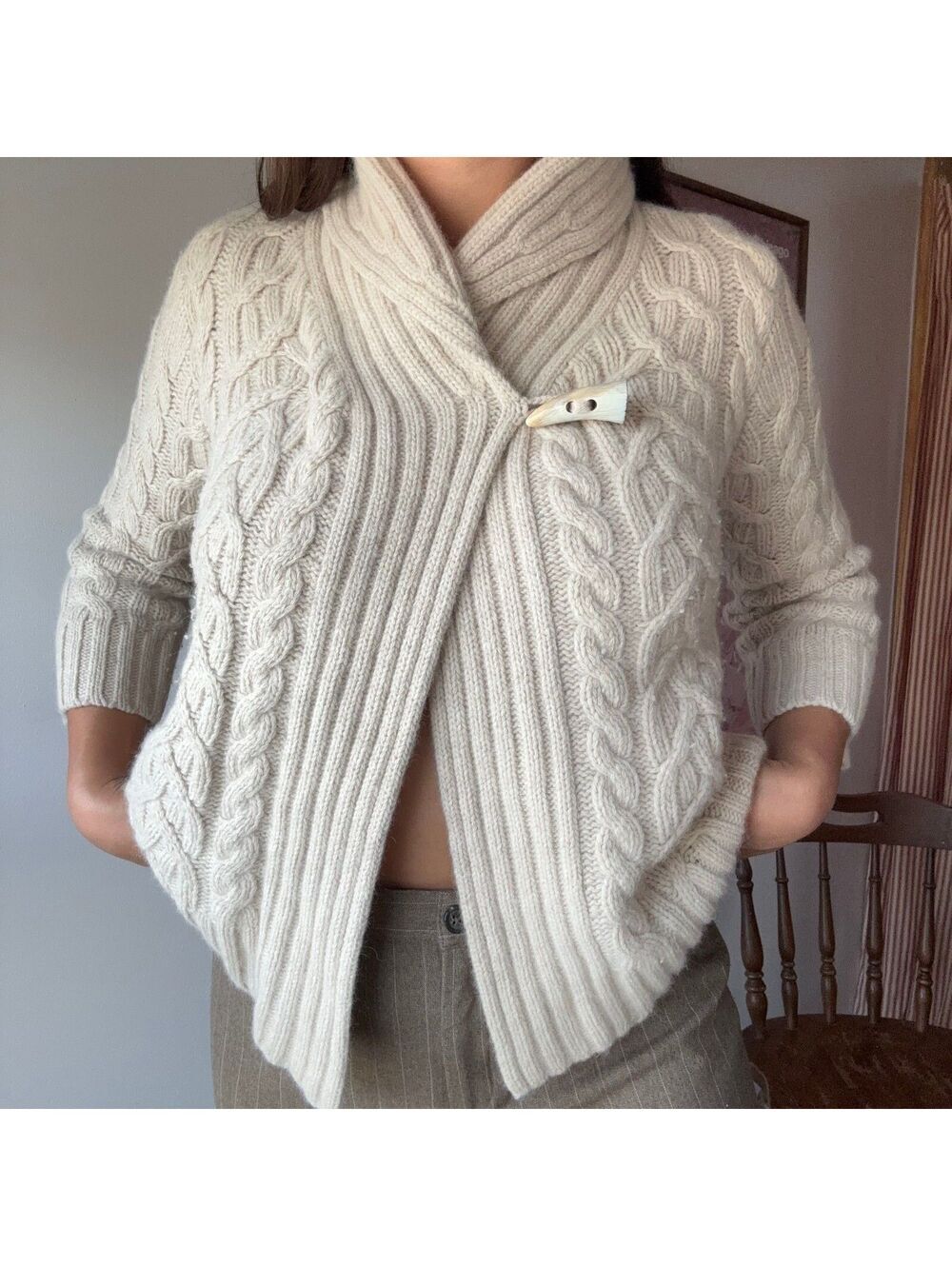 Lauren Ralph Lauren Cable Knit Wool Angora Sweater Cardigan XS